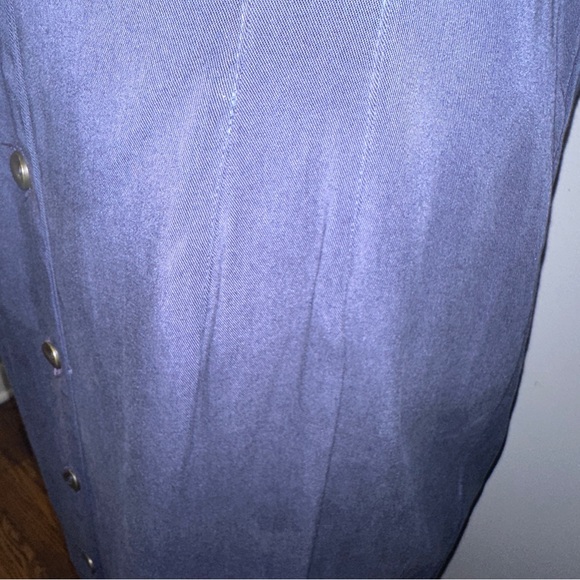 Vintage Halston Size 14 Tencel Pleated Shirtdress Dusty Blue Midi Length - Picture 8 of 9